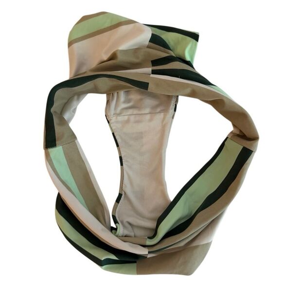 NWOT Aerie Women's Green & Tan Stripe High Cut Cheeky Bikini Bottom Size Medium - Picture 4 of 4